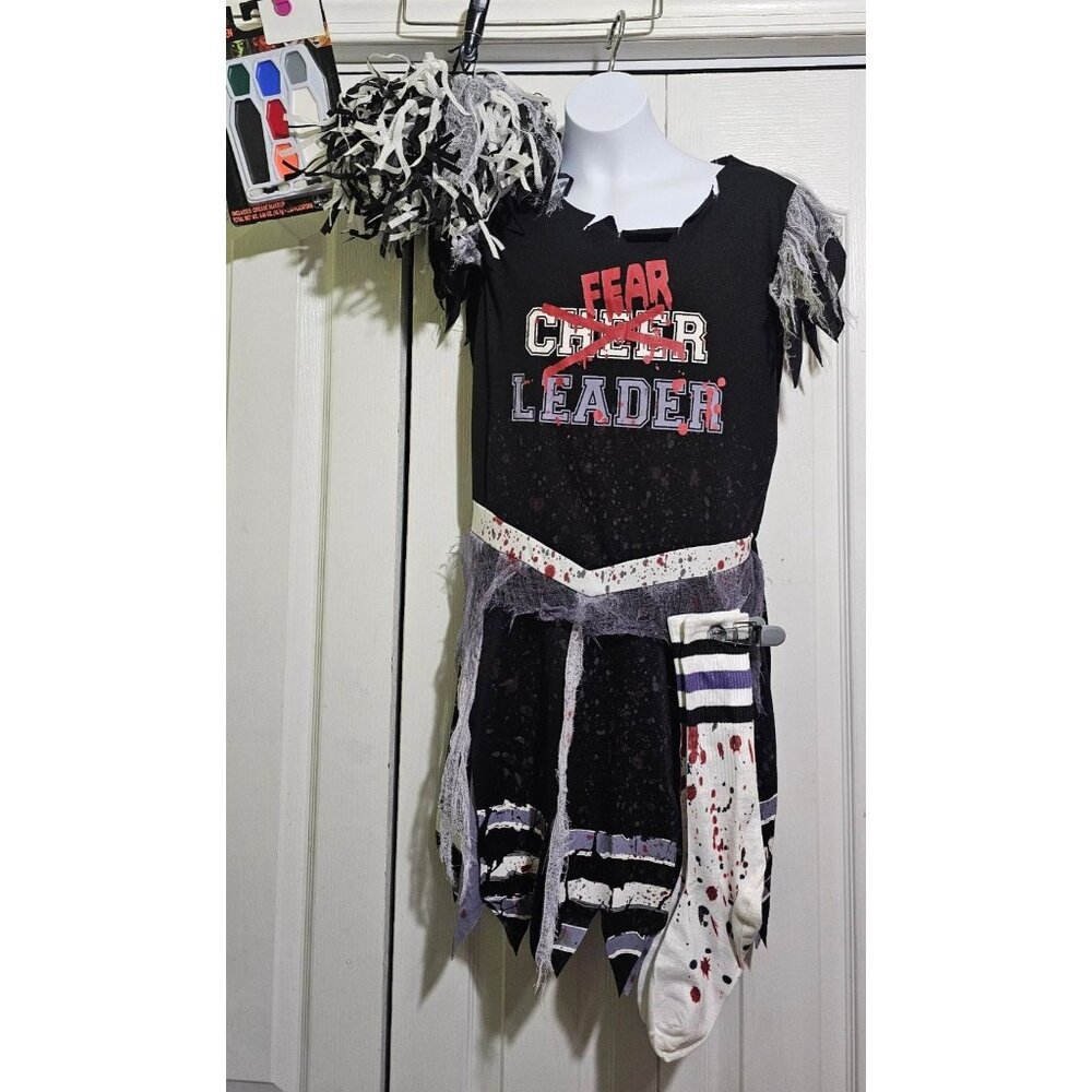 Fear Leader Cheerleader Costume Rebel Zombie Killer Goth Bad Dead Halloween Girl